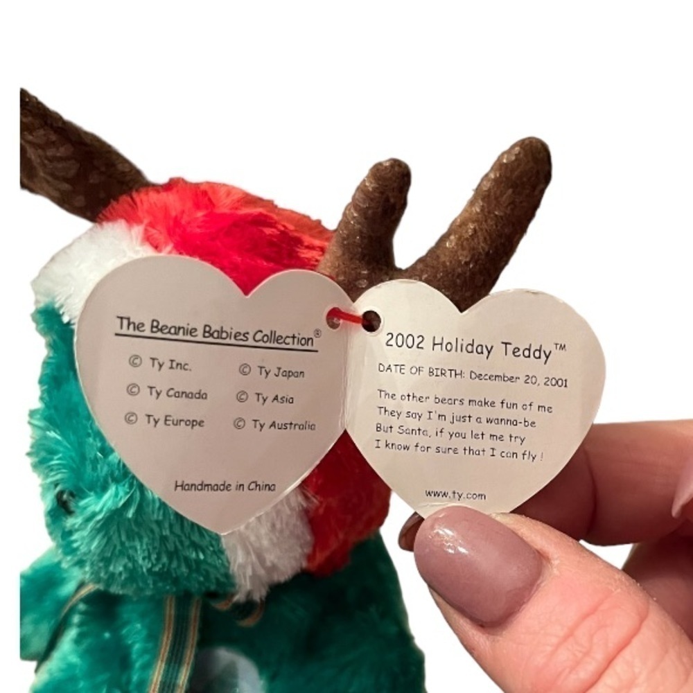 VTG Ty Holiday Teddy Bear Reindeer Costume – Christmas Collectible Stuffed Bear - Picture 3 of 3